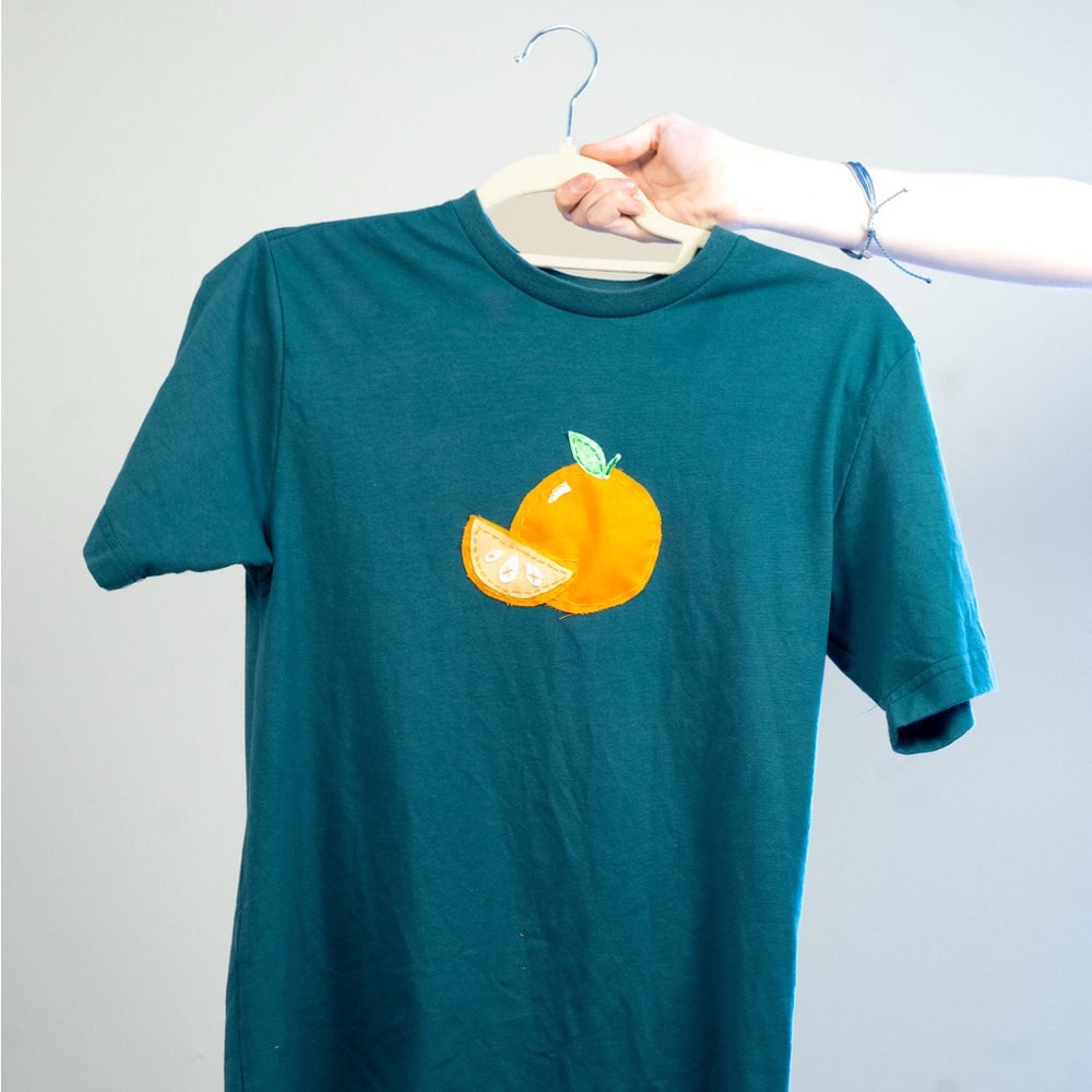 Blue Shirt With Orange Patchwork! - image 1